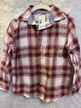 OshKosh B'gosh Boys Plaid Button-Down Shirt in Burgundy, Yellow & White